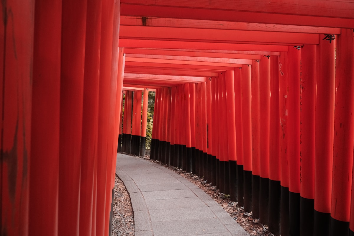 Torii gate path representing a Japan itinerary route