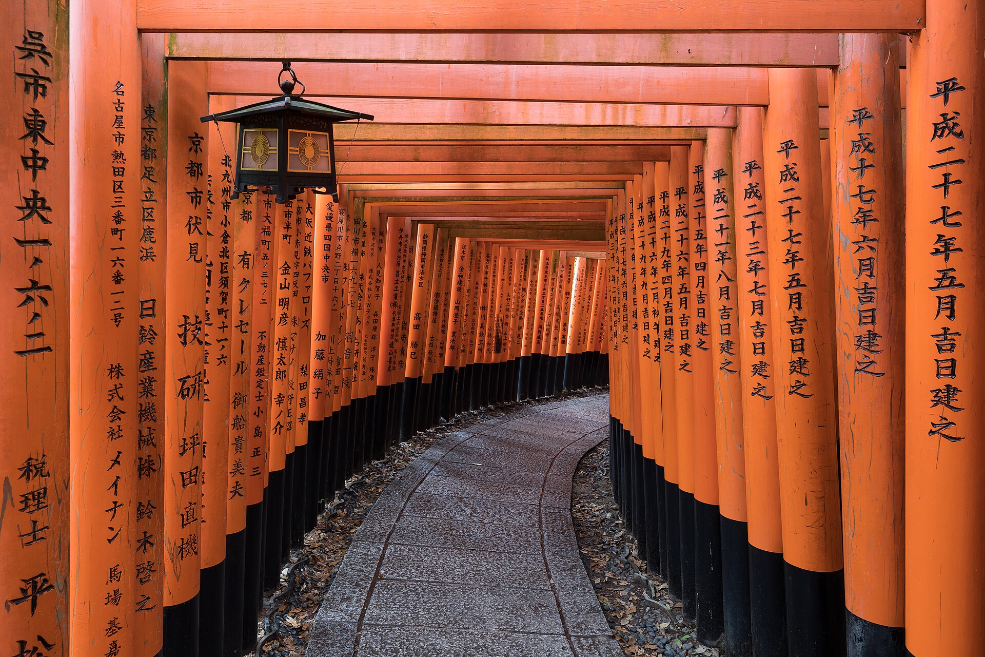Lantern beside the torii path at Fushimi Inari Taisha