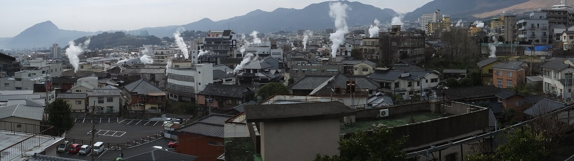 Steam rising across Kannawa Onsen in Beppu