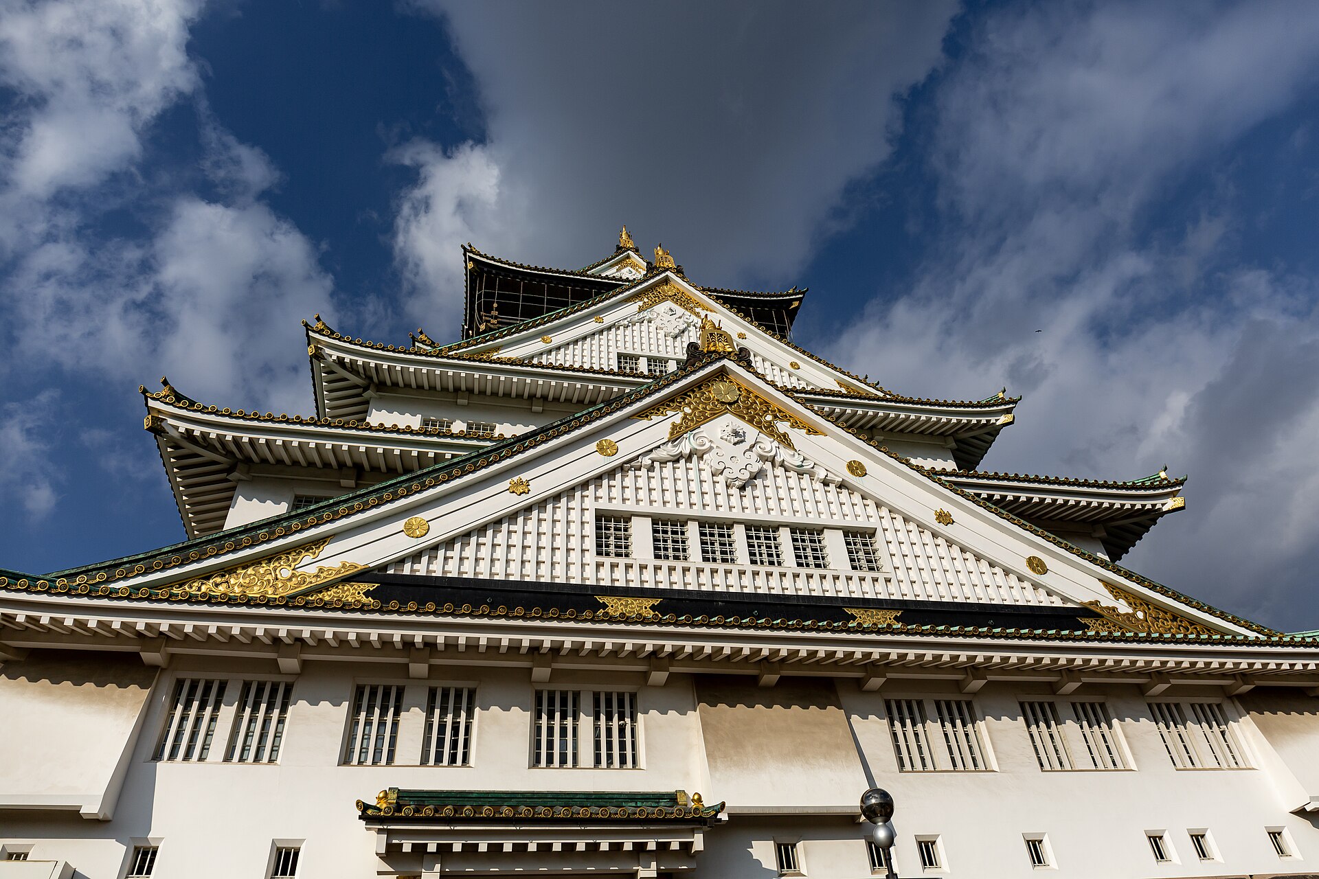 Close view of Osaka Castle Main Tower facade