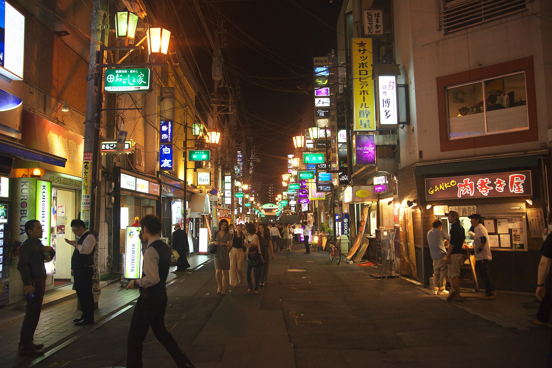 Tenmonkan street at night in central Kagoshima